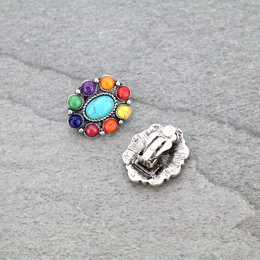 Western Design Stone Clip On Earrings - Image 2