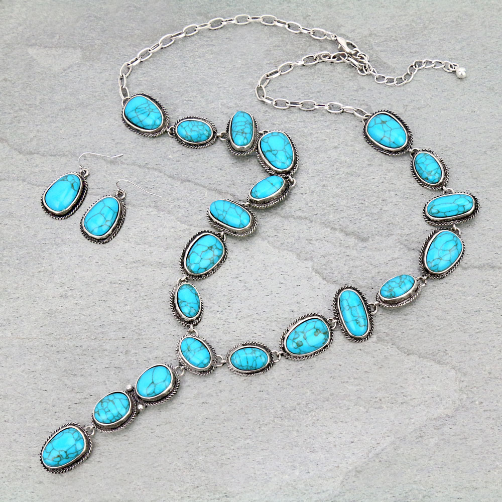 Western Y Drop Stone Necklace Set