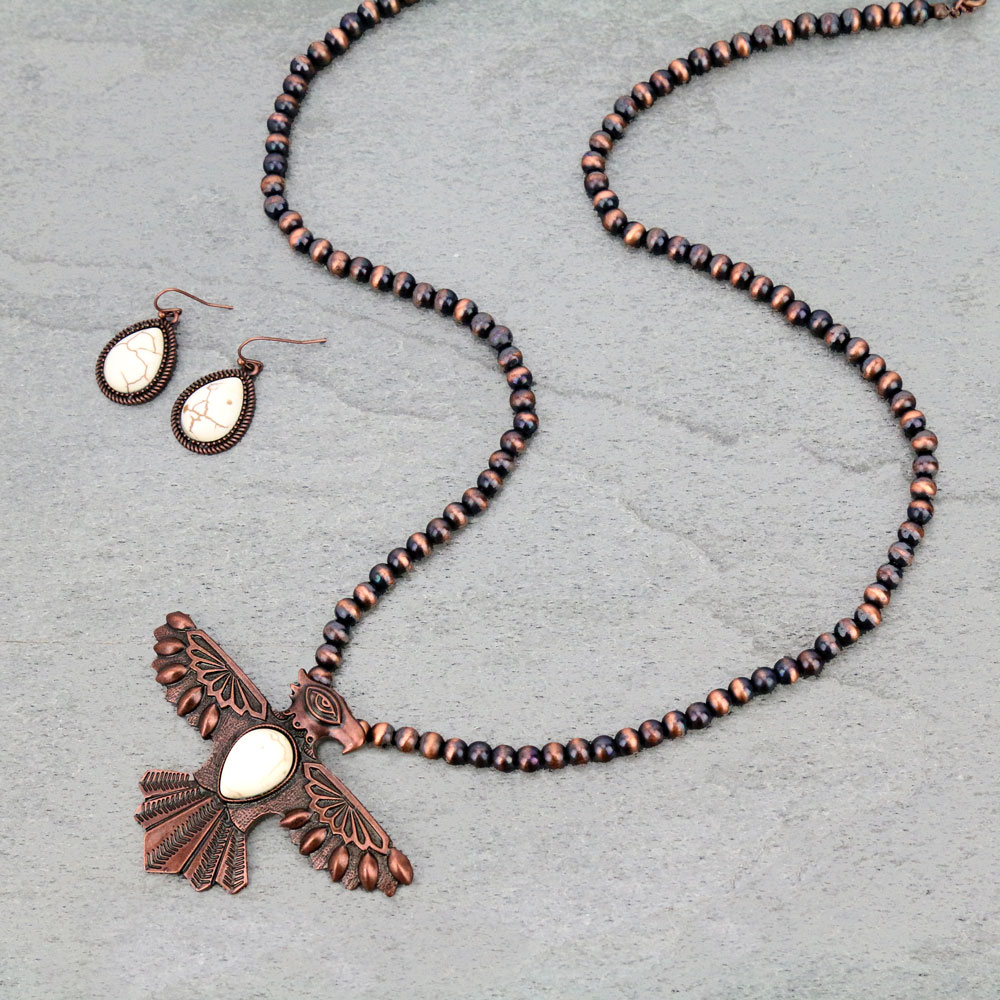 Western Thunderbird Pendant Navajo Style Pearl Necklace Set