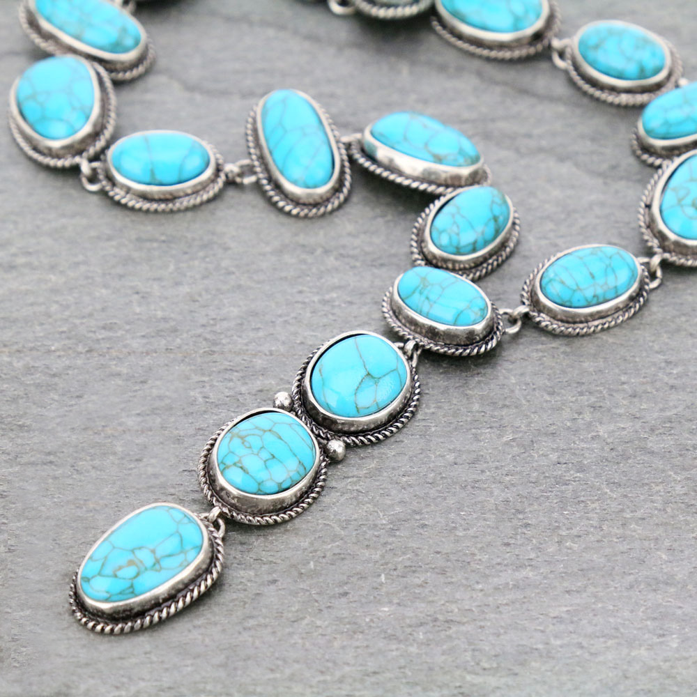 Western Y Drop Stone Necklace Set - Image 3
