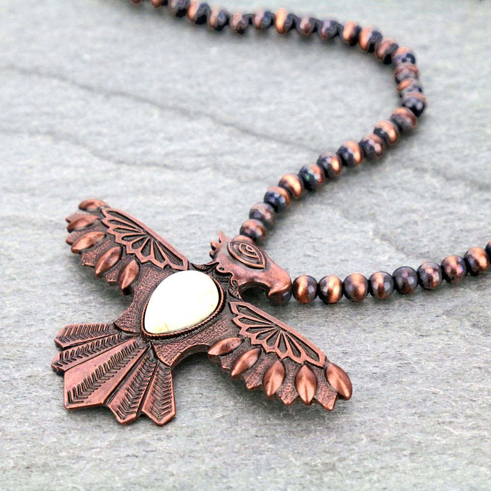 Western Thunderbird Pendant Navajo Style Pearl Necklace Set - Image 3