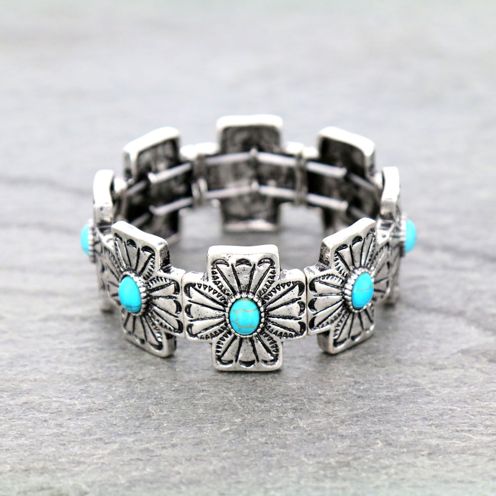 Western Cross Stone Stretch Bracelet