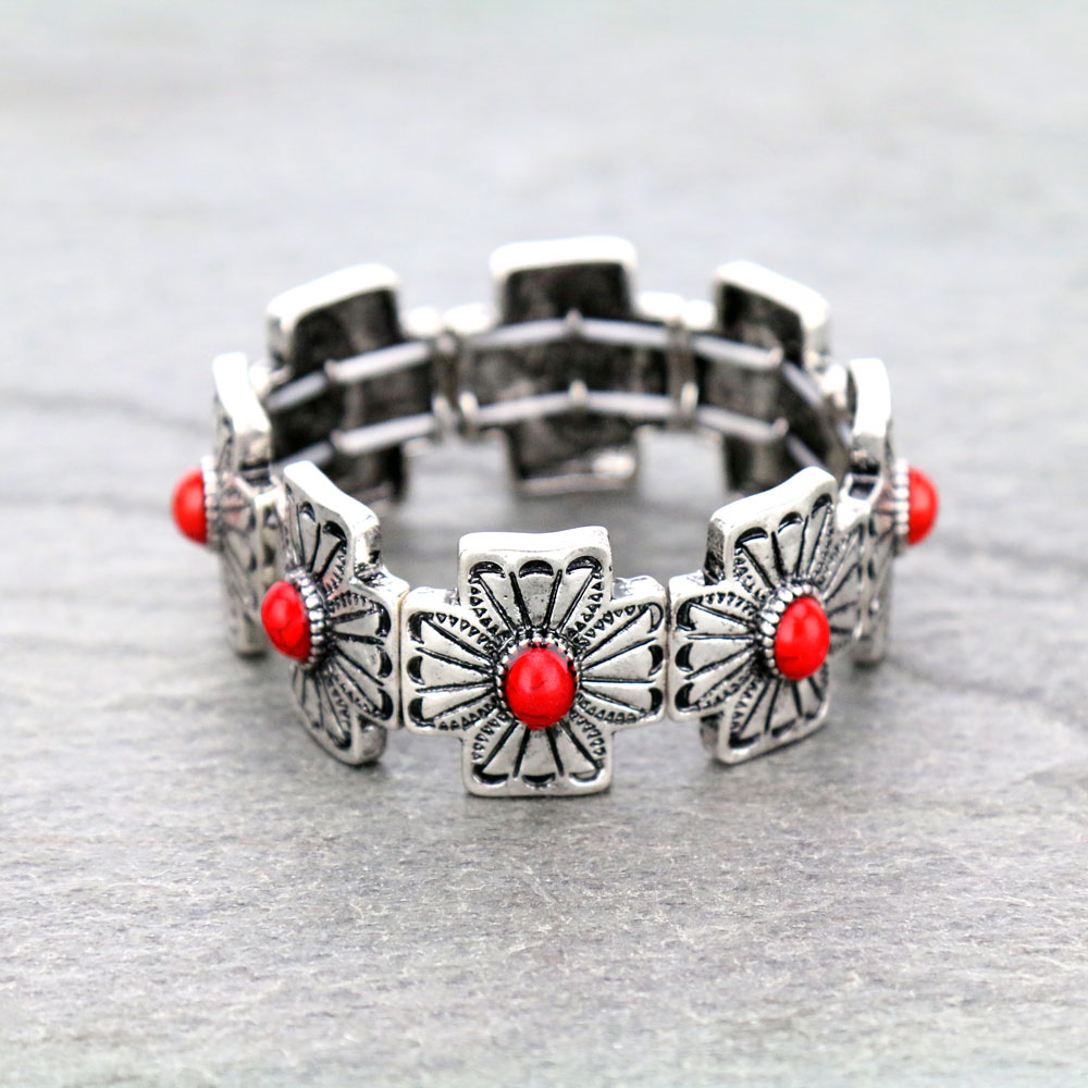Western Cross Stone Stretch Bracelet