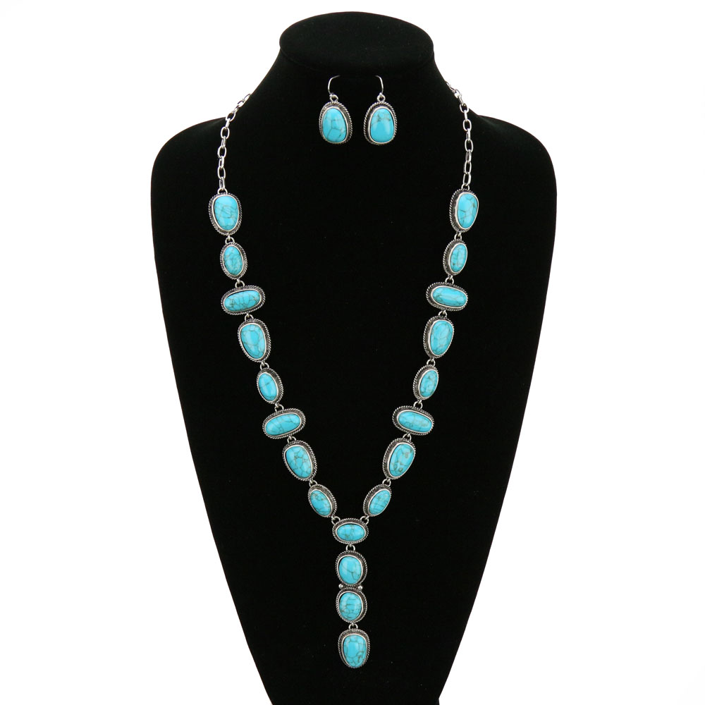 Western Y Drop Stone Necklace Set - Image 2