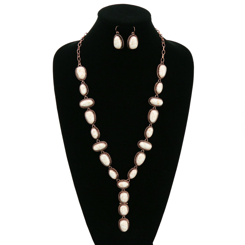 Western Y Drop Stone Necklace Set - Image 2