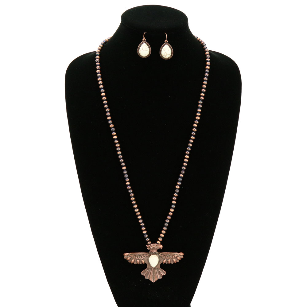 Western Thunderbird Pendant Navajo Style Pearl Necklace Set - Image 2