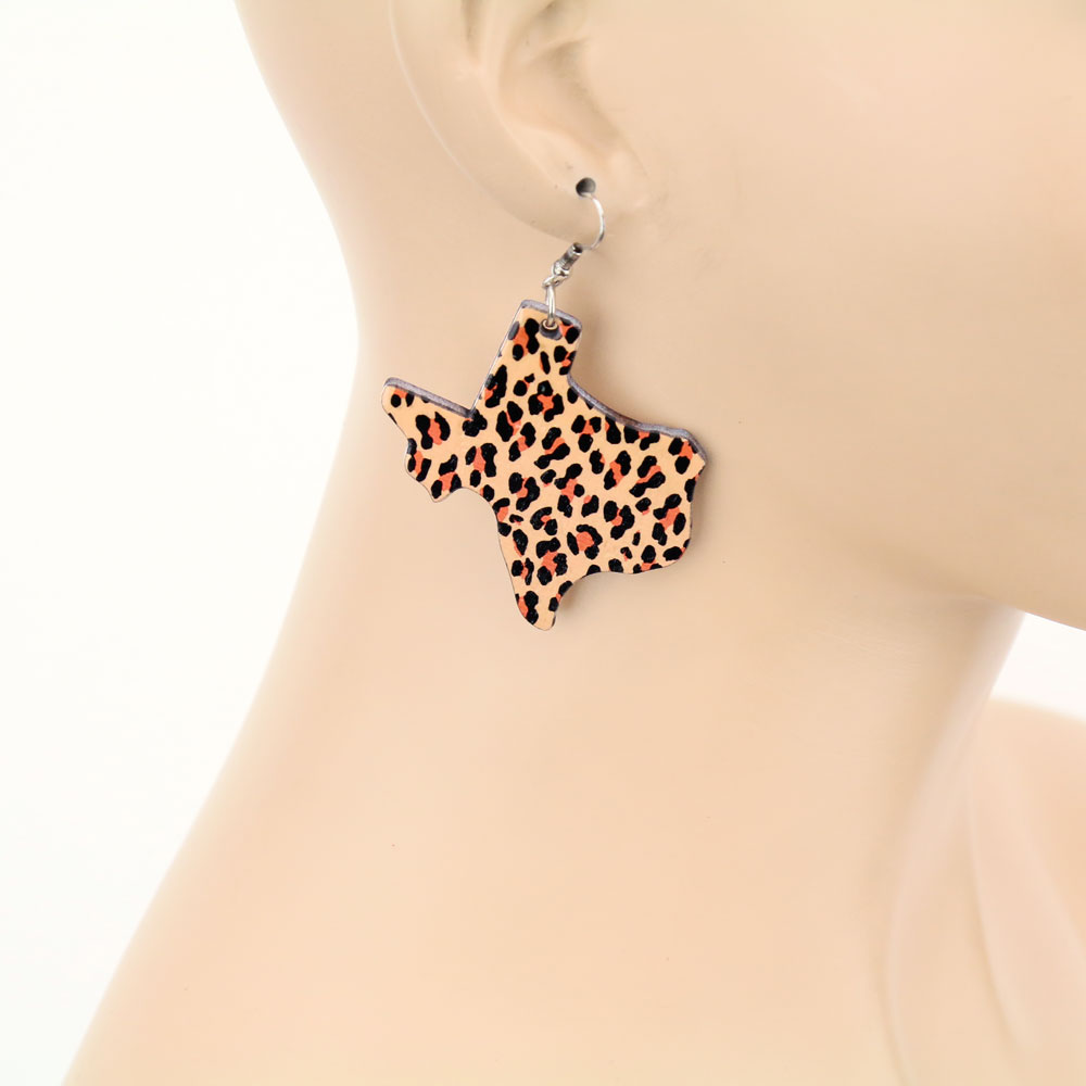 Texas Map Wood Dangle Earrings - Image 2