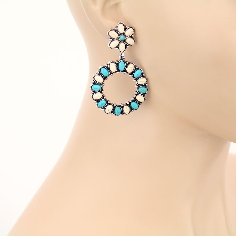 Western Circle Stone Stud Earrings - Image 2