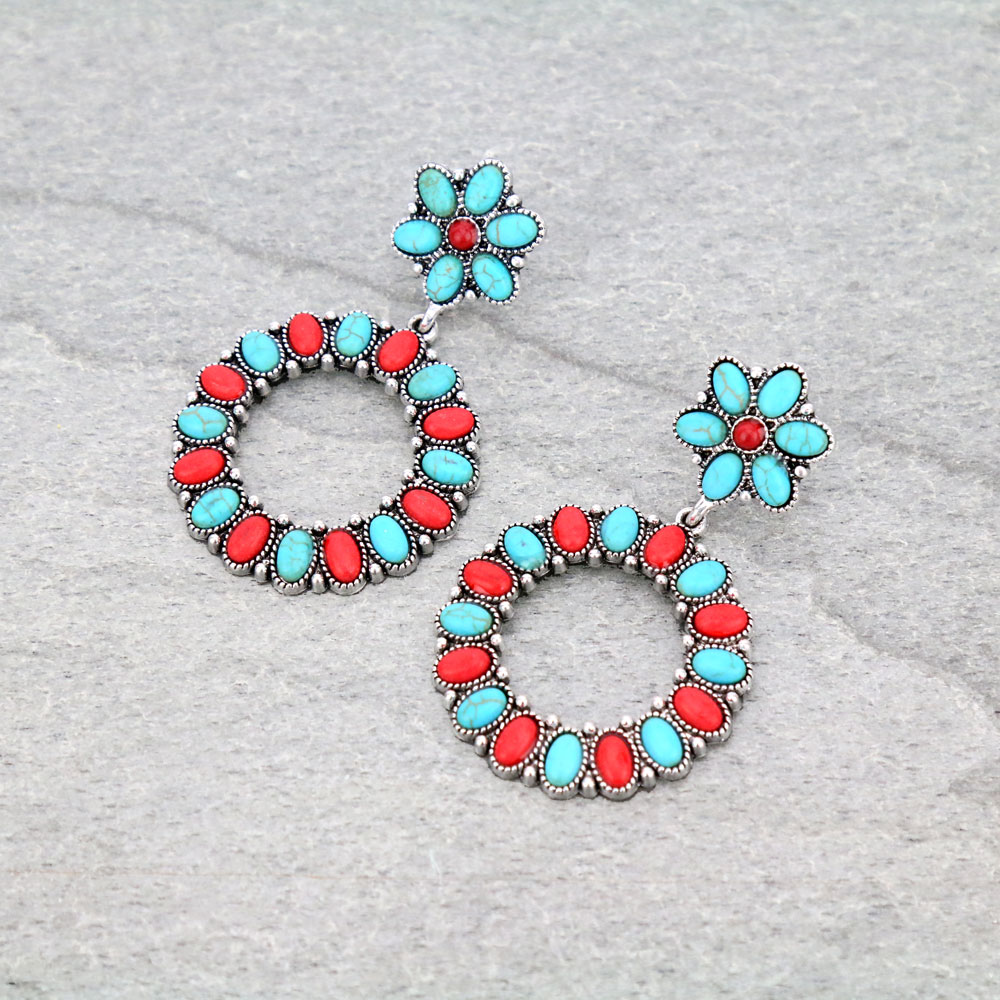 Western Circle Stone Stud Earrings