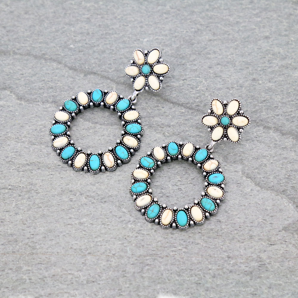 Western Circle Stone Stud Earrings