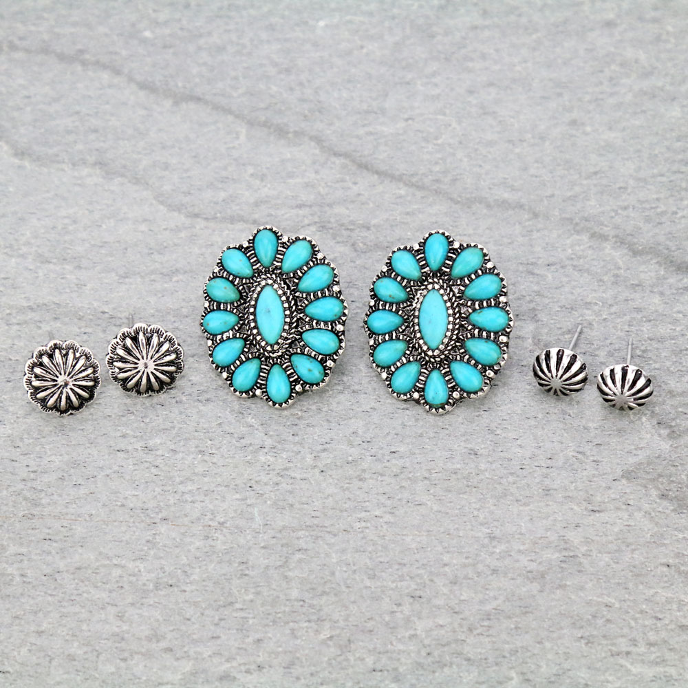 3 Pair Western Turquoise Earring Set