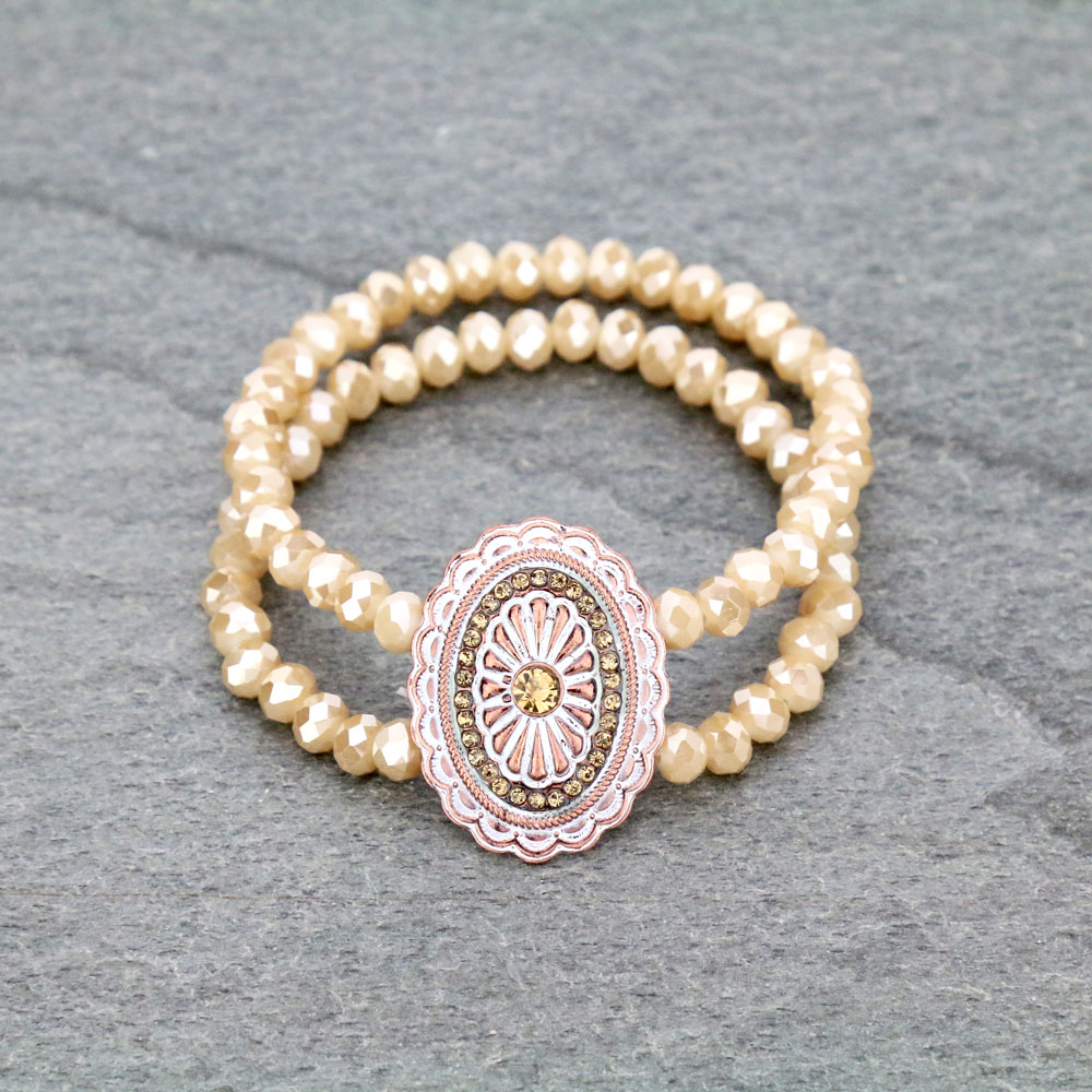Western Concho Glass Bead Stretch Bracelet