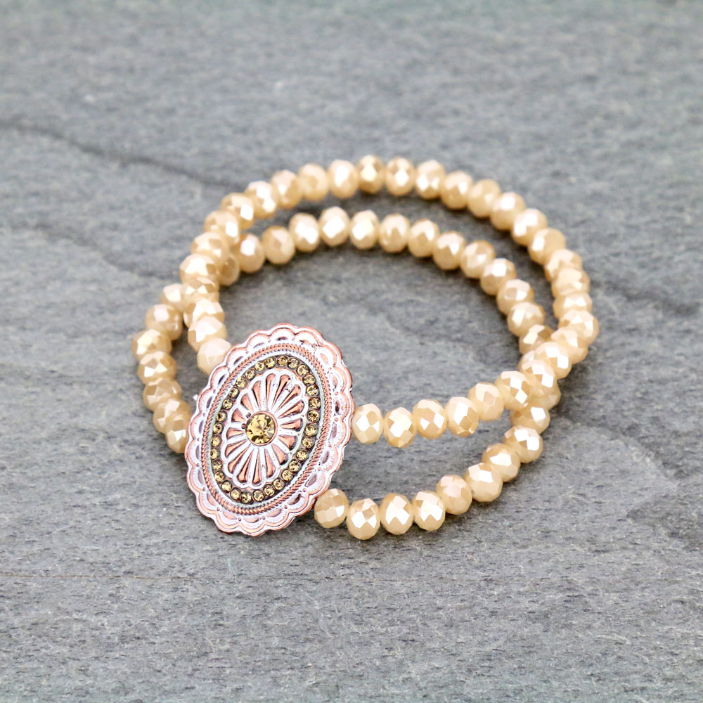 Western Concho Glass Bead Stretch Bracelet - Image 2