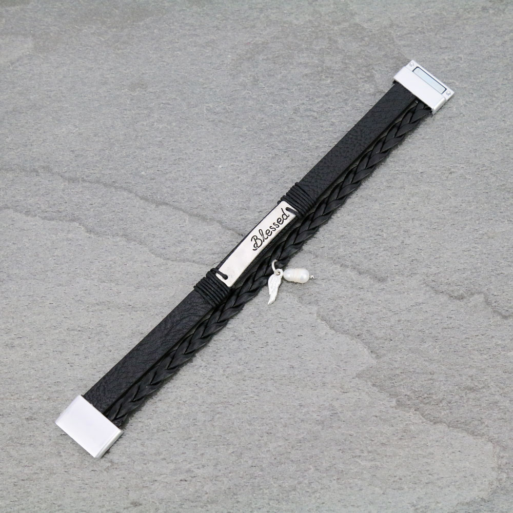 "BLESSED" Braid Leather Magnetic Bracelet - Image 2