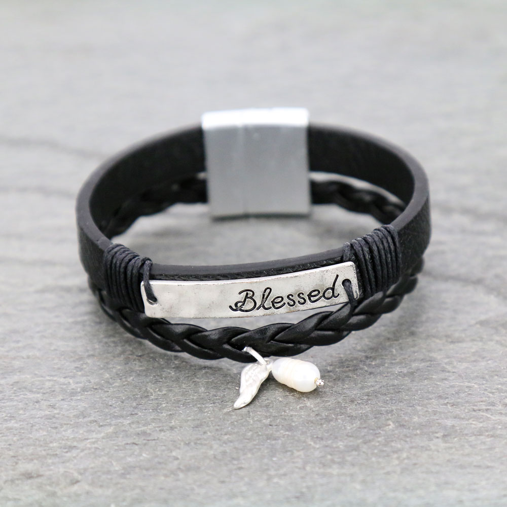 "BLESSED" Braid Leather Magnetic Bracelet