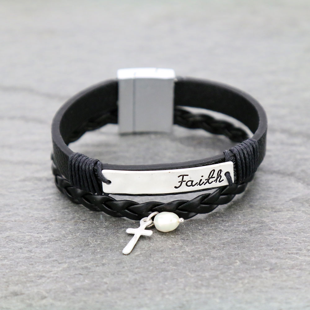 "FAITH" Braid Leather Magnetic Bracelet
