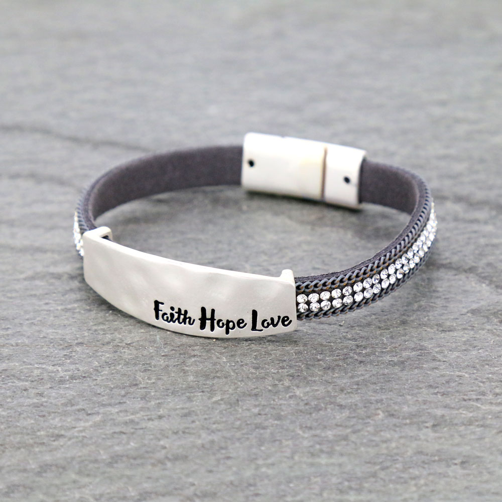 "FAITH HOPE LOVE" Leather Magnetic Bracelet