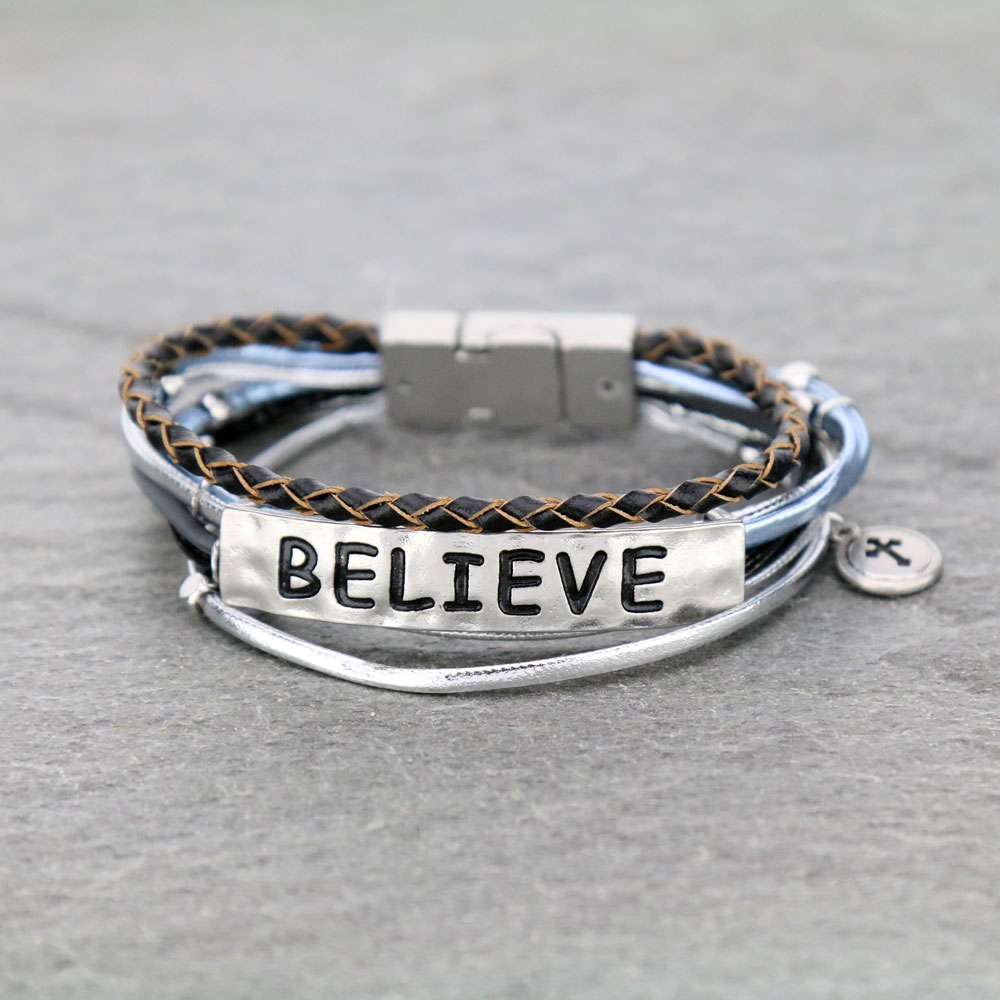 "BELIEVE" Multi Leather Magnetic Bracelet
