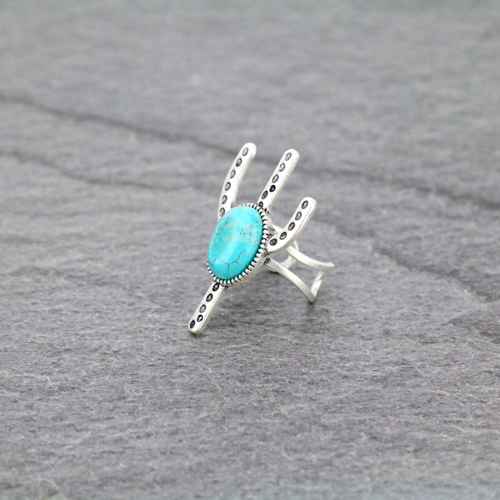 Cactus Natural Stone Adjustable Ring with Double Band - Image 2