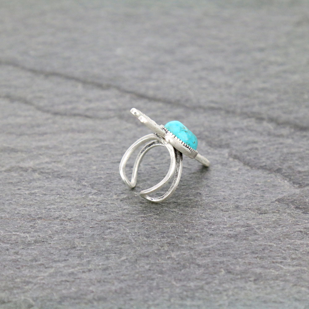 Cactus Natural Stone Adjustable Ring with Double Band - Image 3