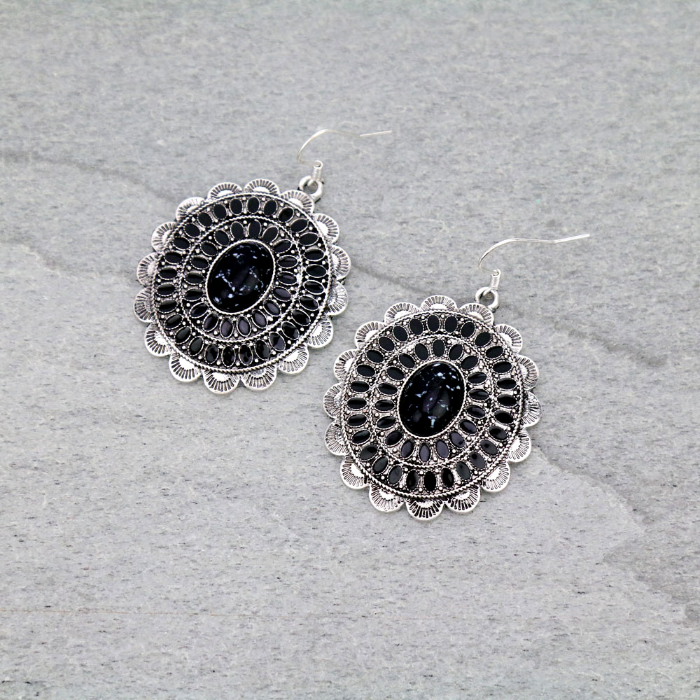 Oval Shape Semi Stone & Epoxy Fish Hook Earrings