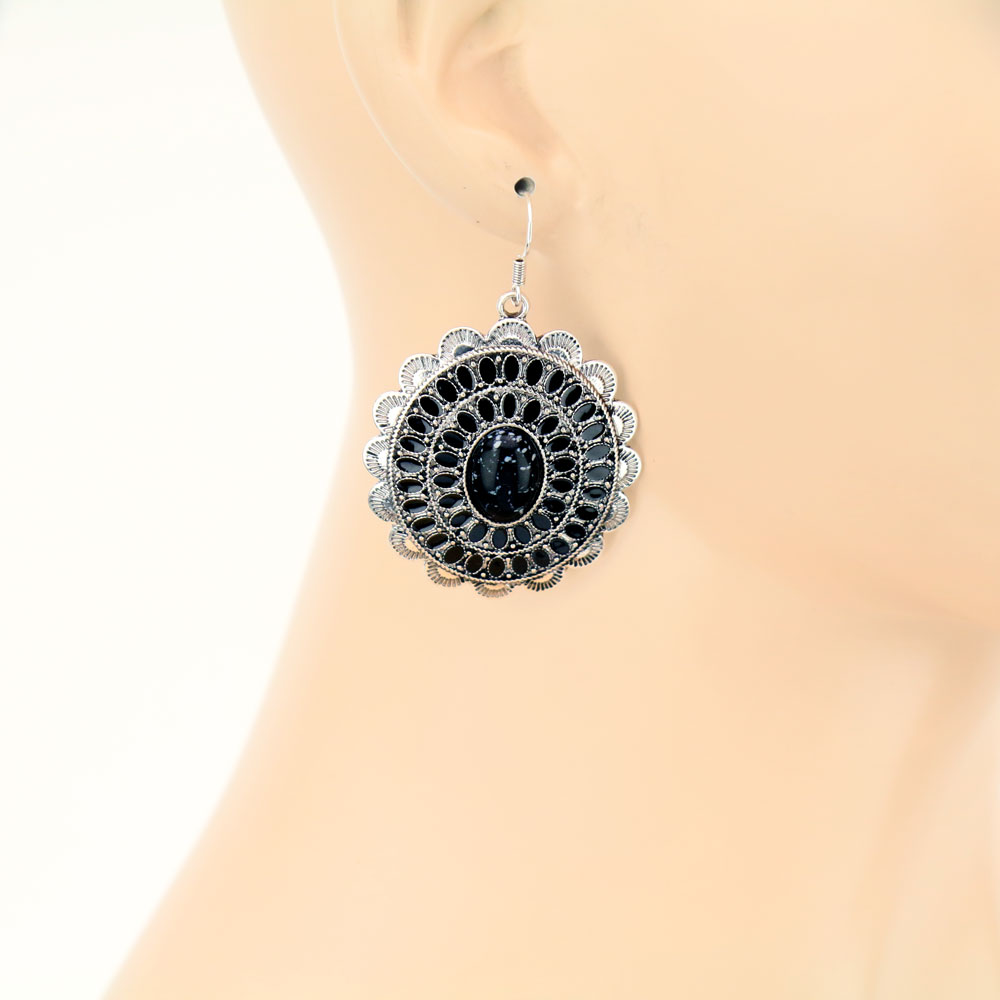 Oval Shape Semi Stone & Epoxy Fish Hook Earrings - Image 2