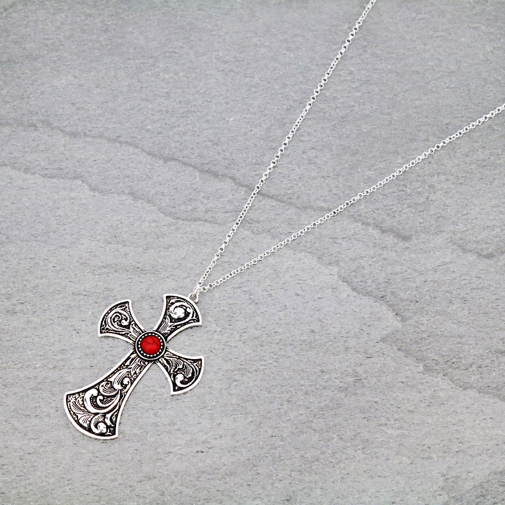 Patterned Cross Casting Pendant Necklace