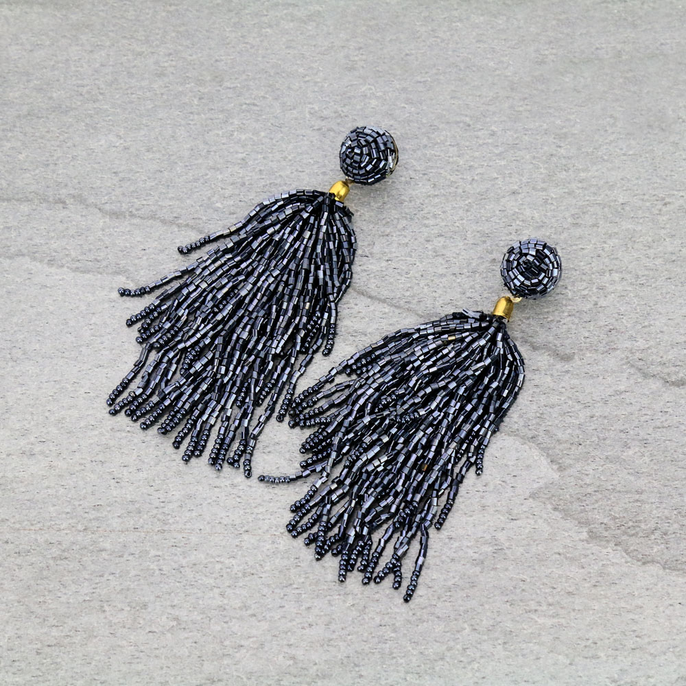 Seed Bead Tassel Stud Earrings