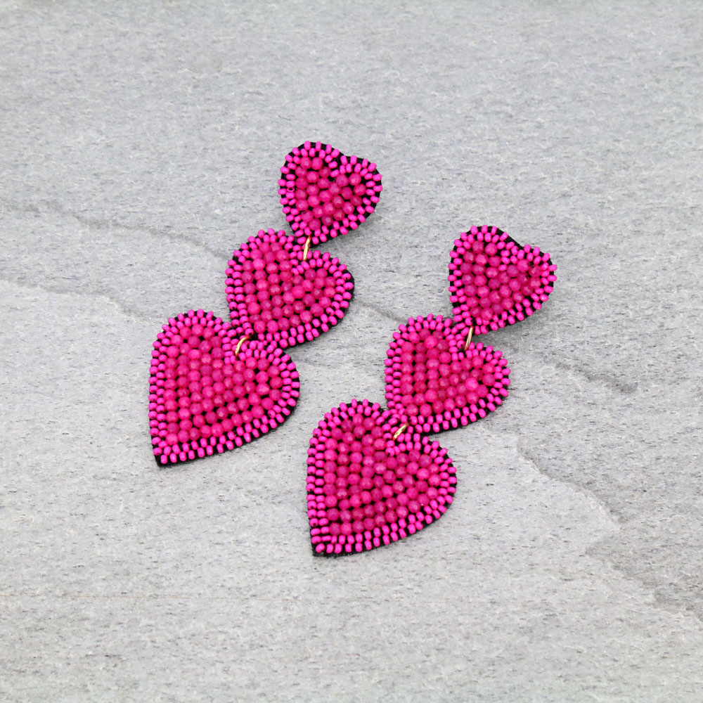 Glass Beaded Heart Stud Earrings