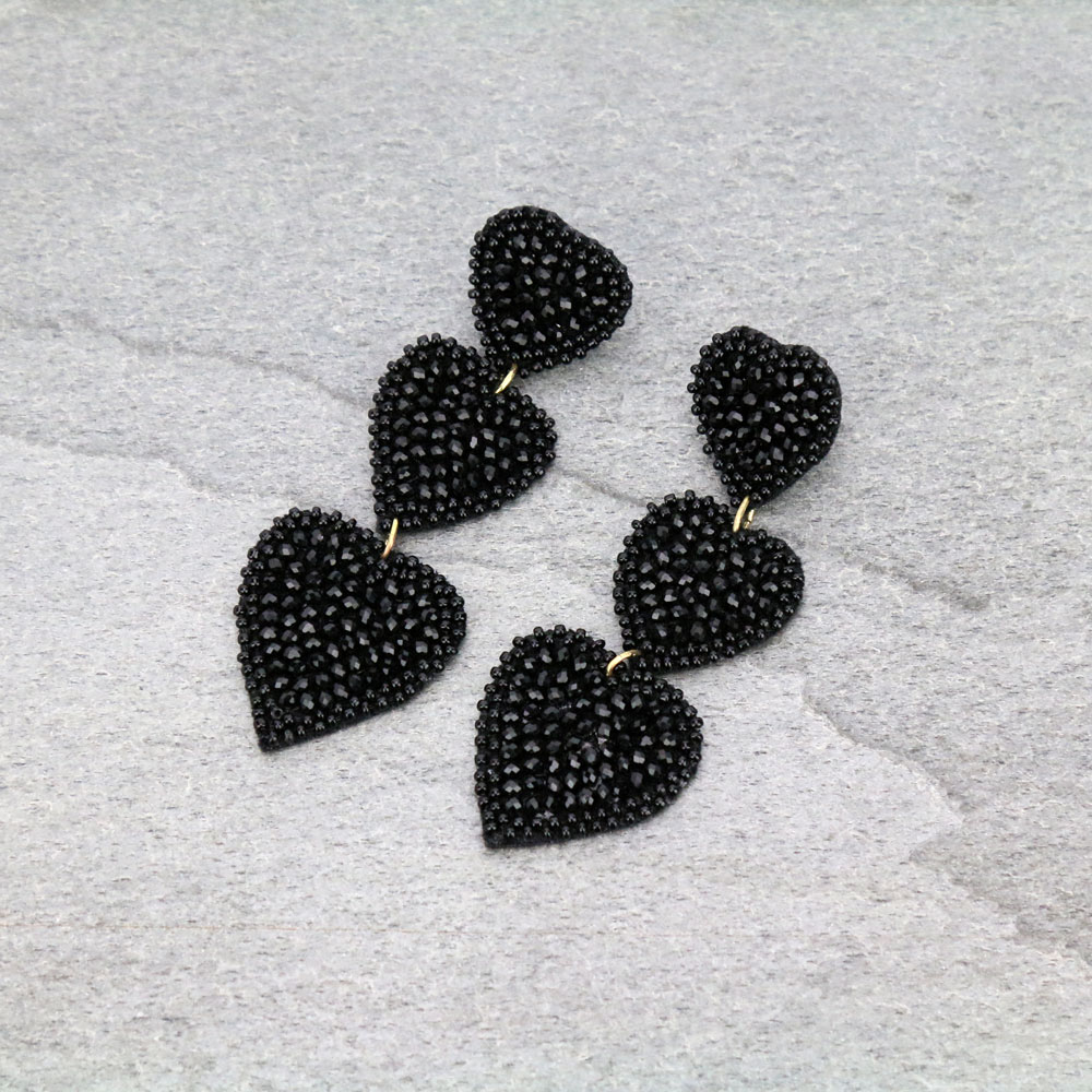 Glass Beaded Heart Stud Earrings