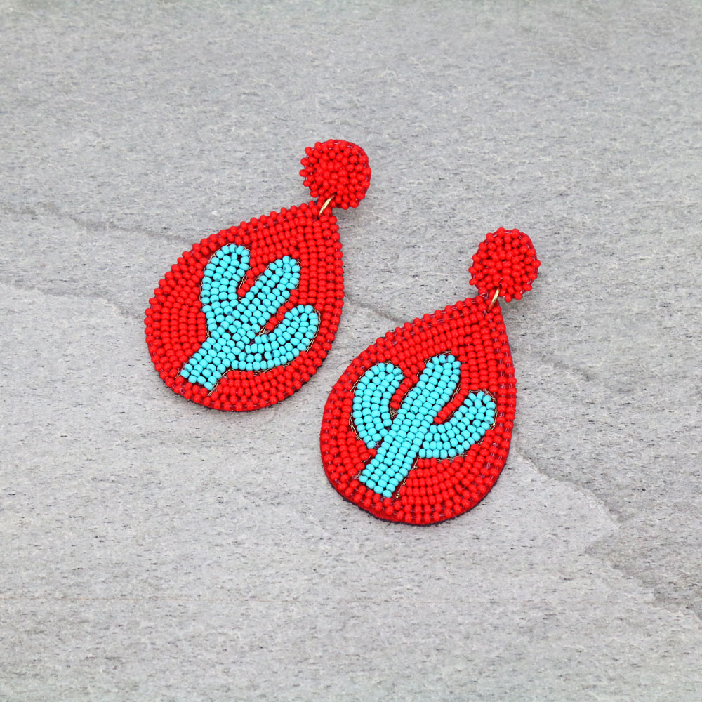 Cactus Seed Bead Teardrop Stud Earrings
