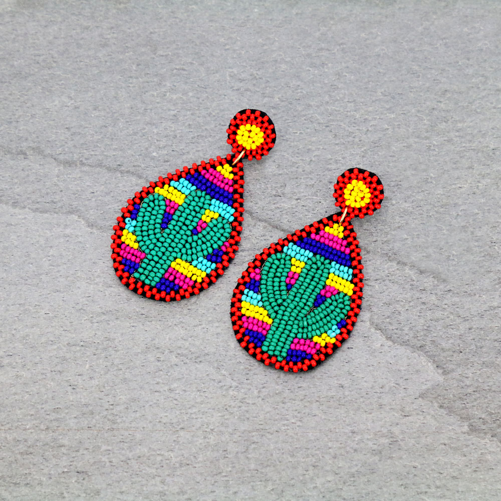 Cactus Seed Bead Teardrop Stud Earrings