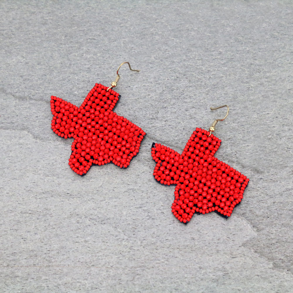 Texas Map Glass Beaded Dangle Earrings