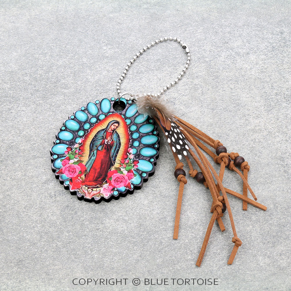 Western Lady Guadalupe Car Ornament with Tassel & Feather