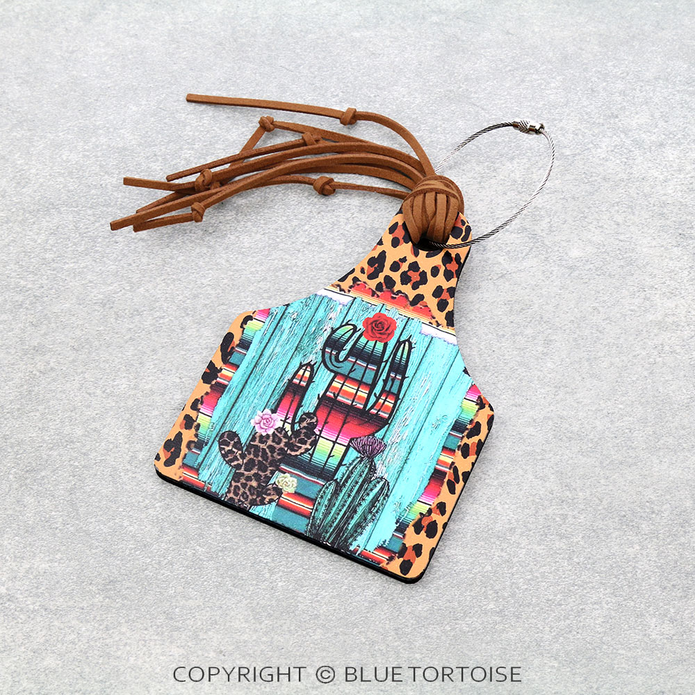 Western Leopard & Serape Print Cactus Cattle Tag Luggage Tag