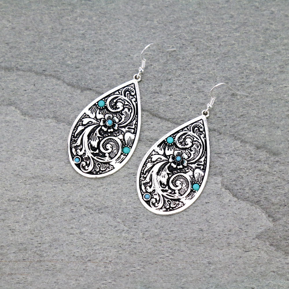 Patterned Teardrop Casting Dangle Earrings