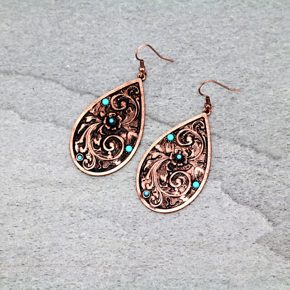 Patterned Teardrop Casting Dangle Earrings