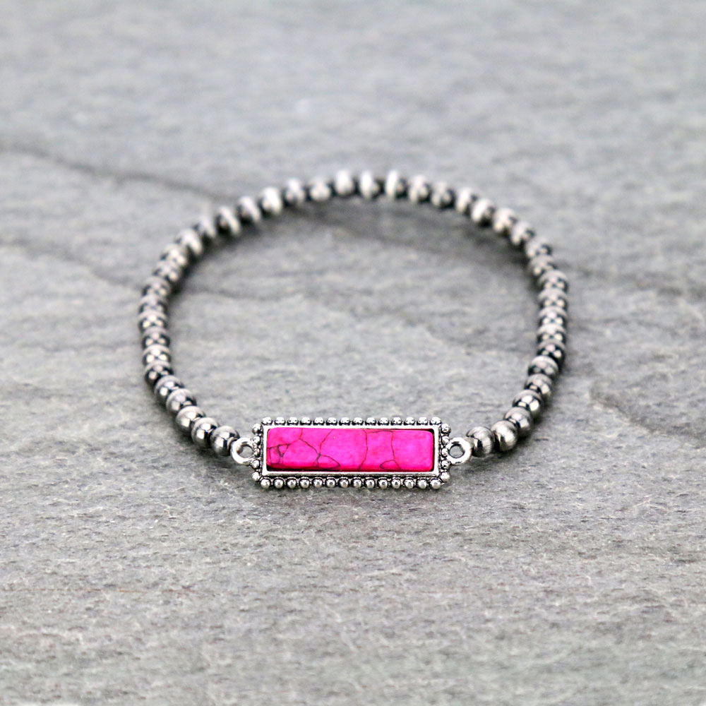 Navajo Style Pearl Bead with Stone Stretch Bracelet