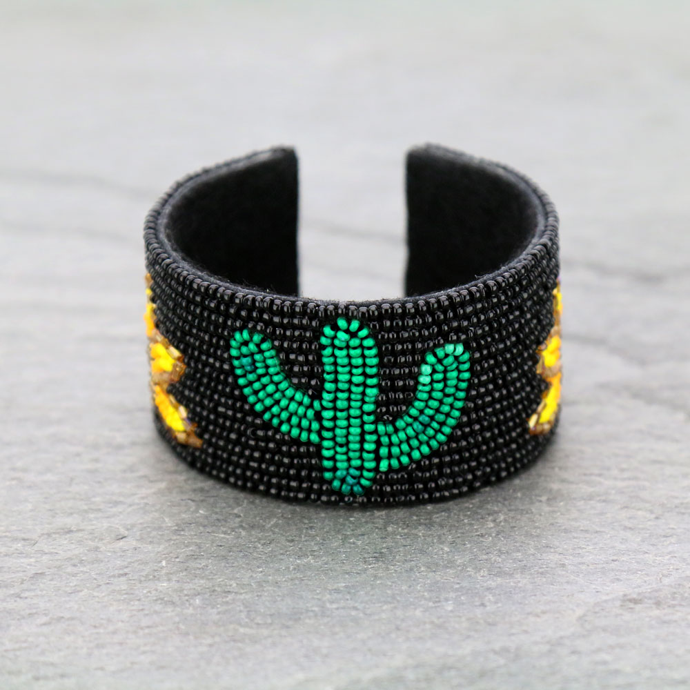 Cactus and Sunflower Seed Bead Cuff Bracelet