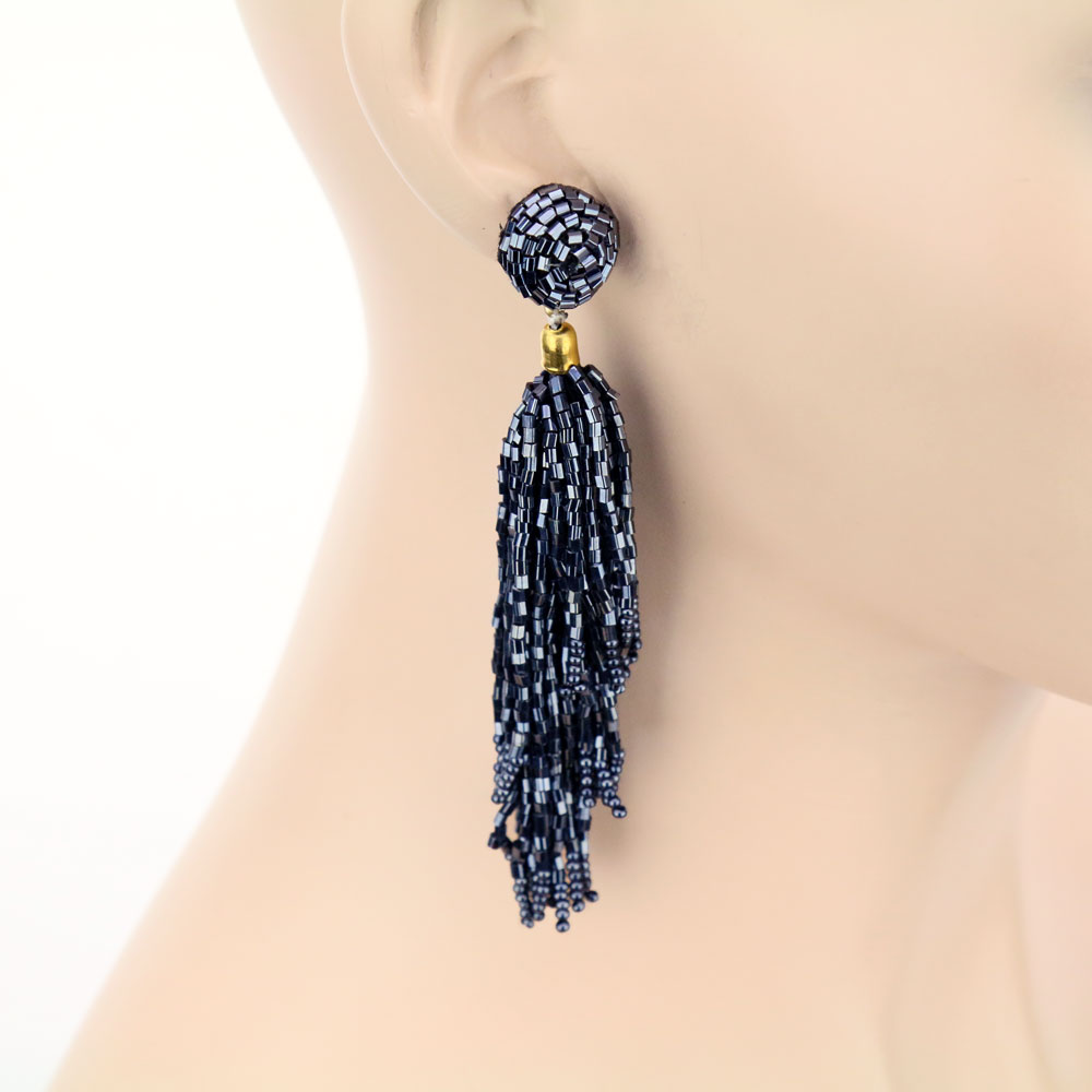 Seed Bead Tassel Stud Earrings - Image 2