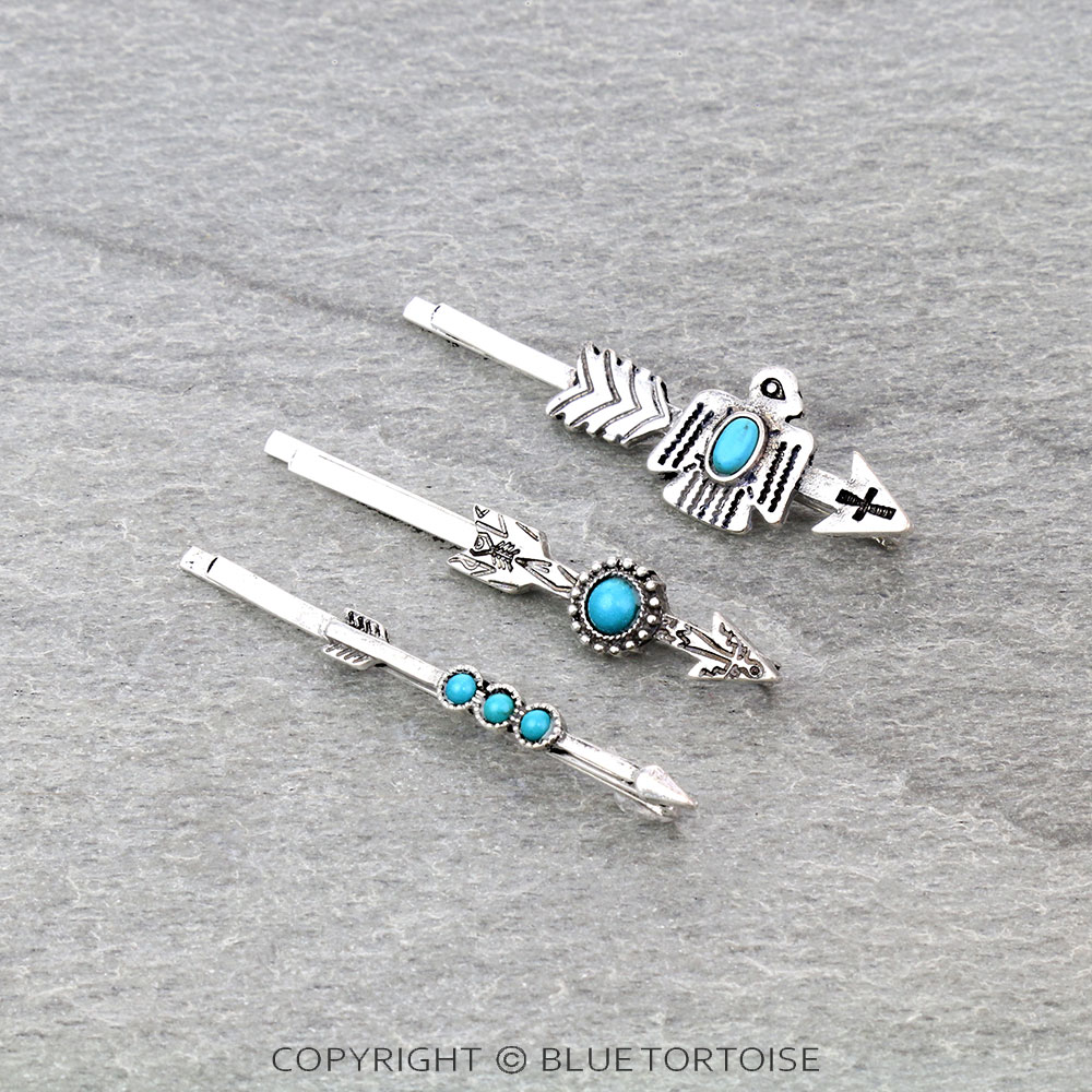 Western Thunderbird Stone Bobby Pins Set of 3