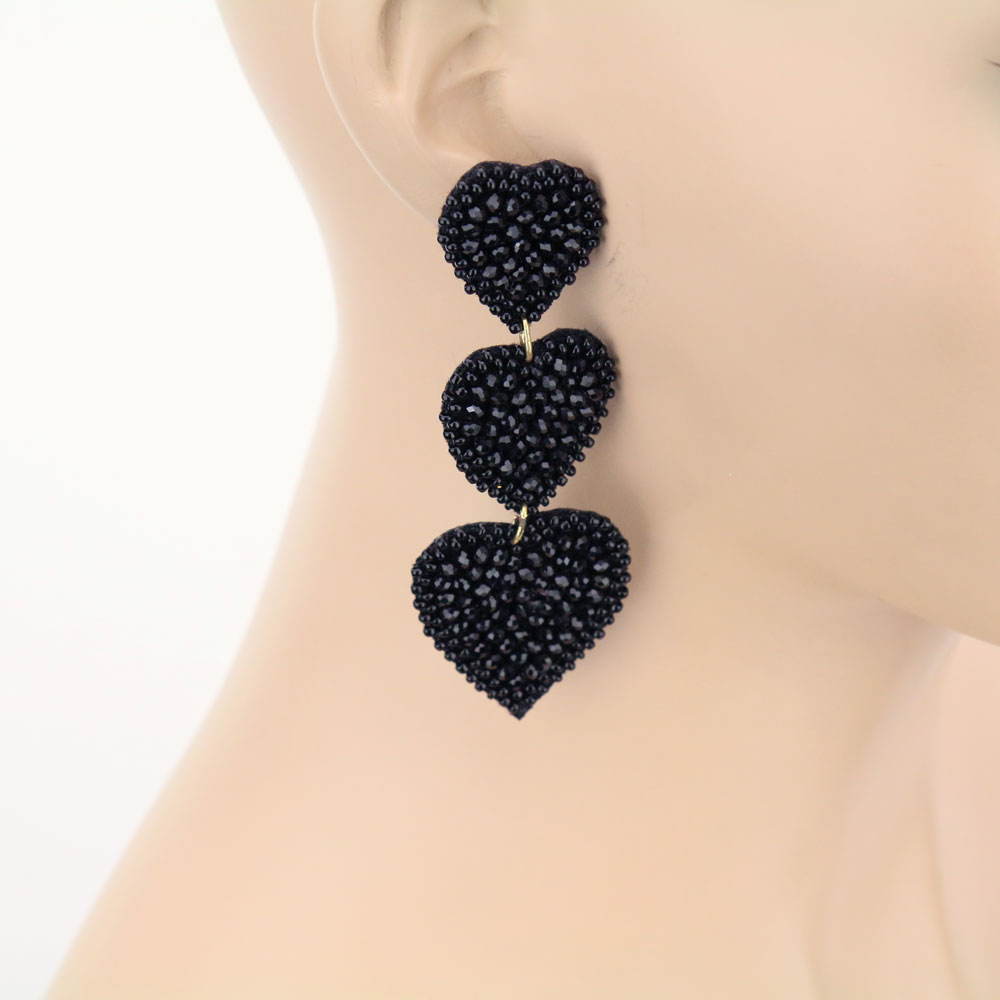 Glass Beaded Heart Stud Earrings - Image 2