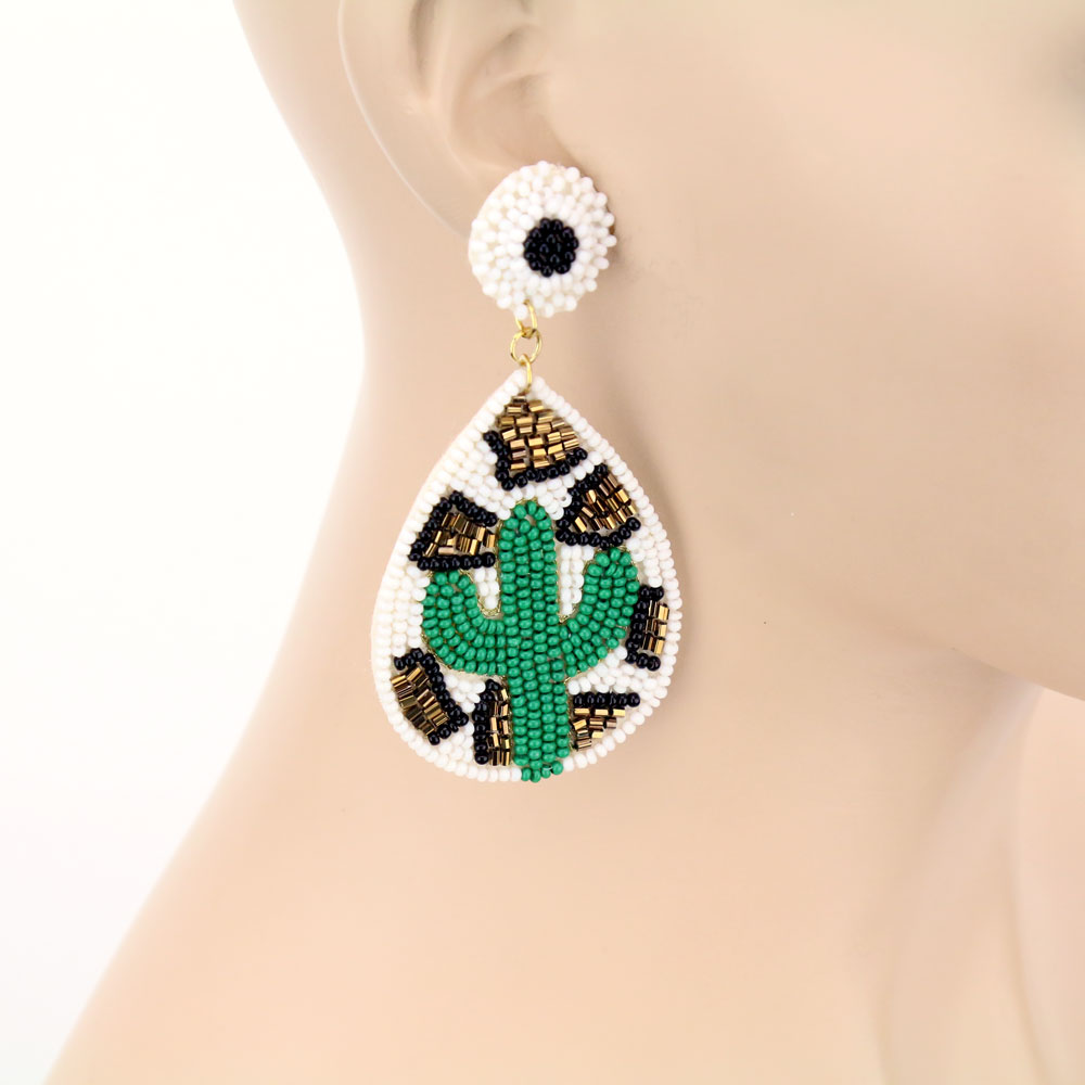 Cactus Teardrop Seed Bead Stud Earrings - Image 2