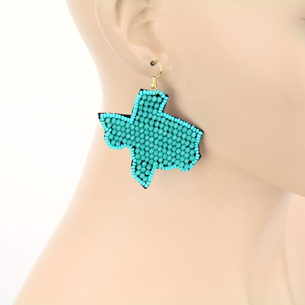 Texas Map Glass Beaded Dangle Earrings - Image 2