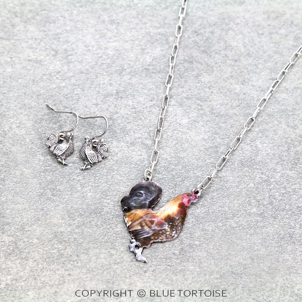 Western Animal Theme Rooster Necklace Set