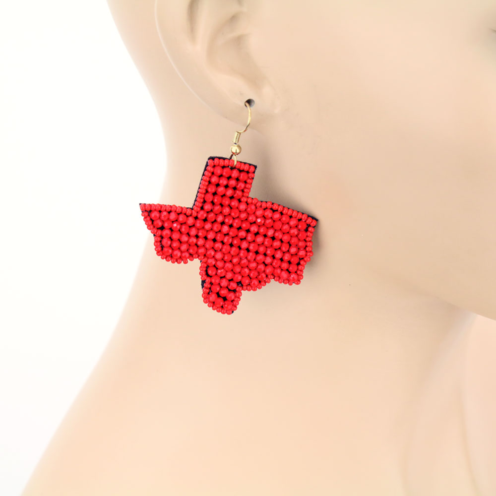 Texas Map Glass Beaded Dangle Earrings - Image 2