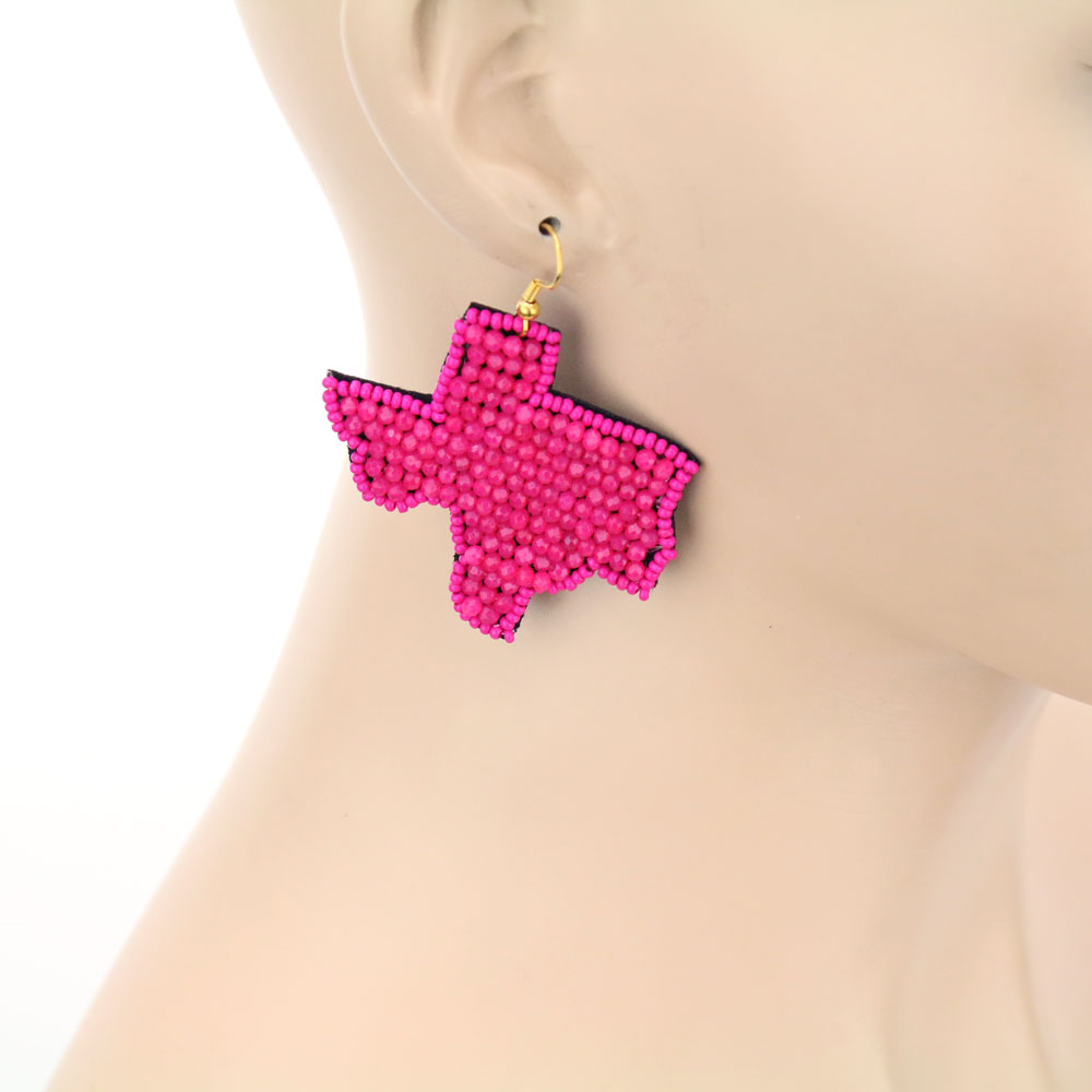 Texas Map Glass Beaded Dangle Earrings - Image 2