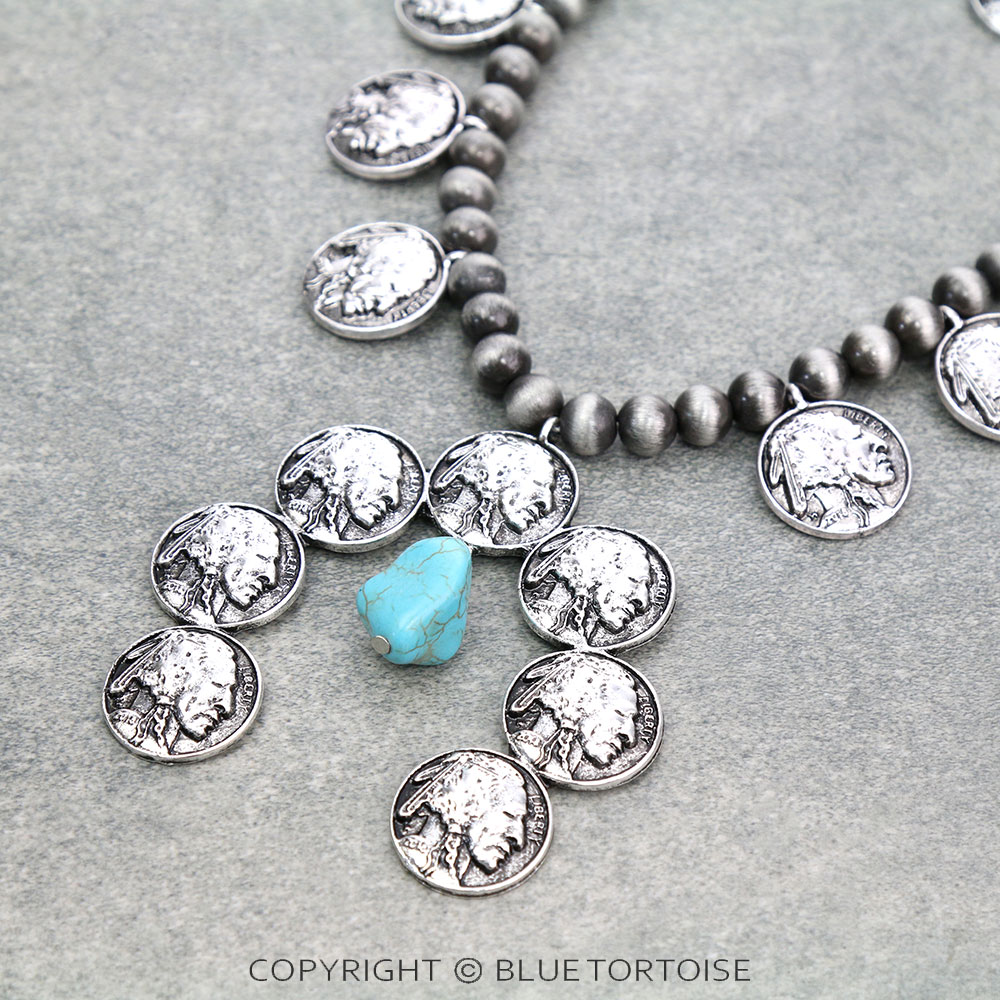 Western Indian Coin Squash Blossom Necklace Set - Image 3