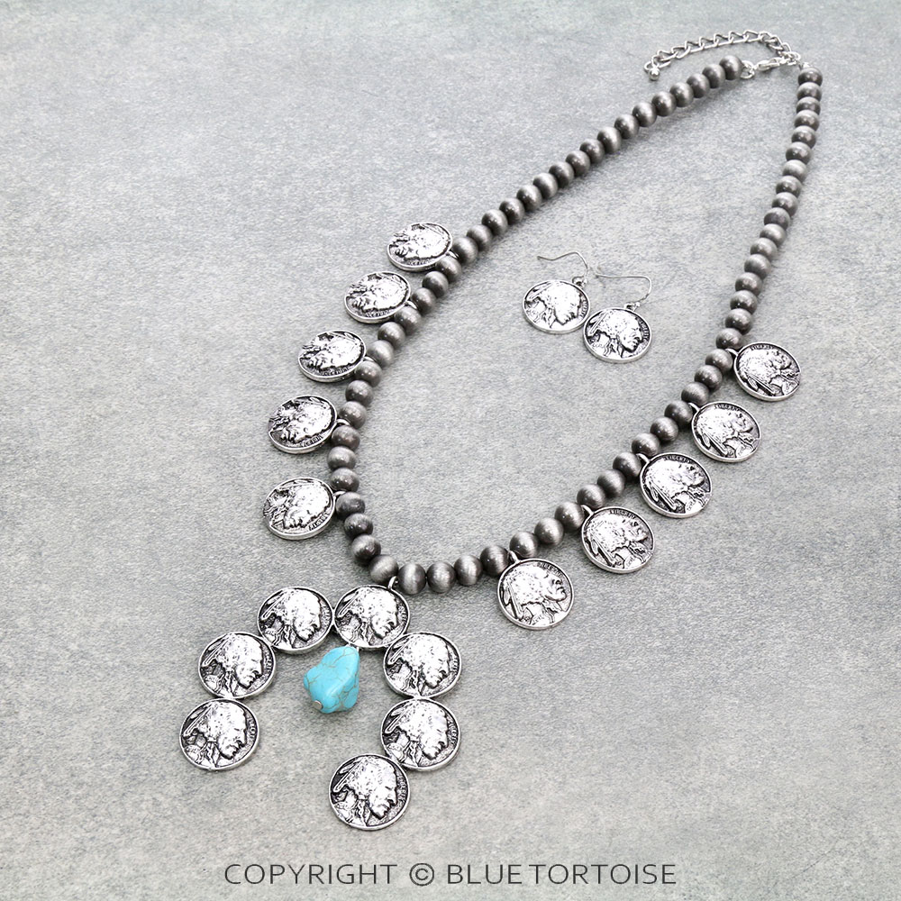 Western Indian Coin Squash Blossom Necklace Set