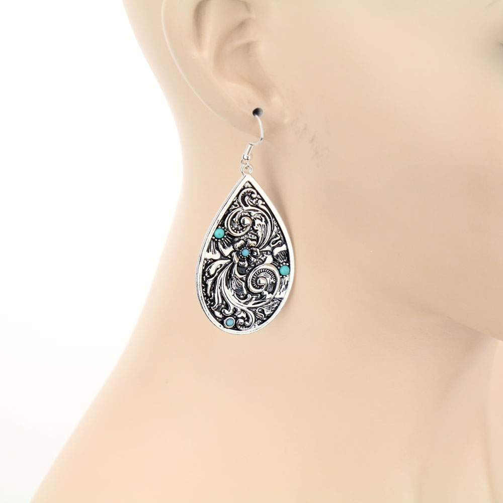 Patterned Teardrop Casting Dangle Earrings - Image 2